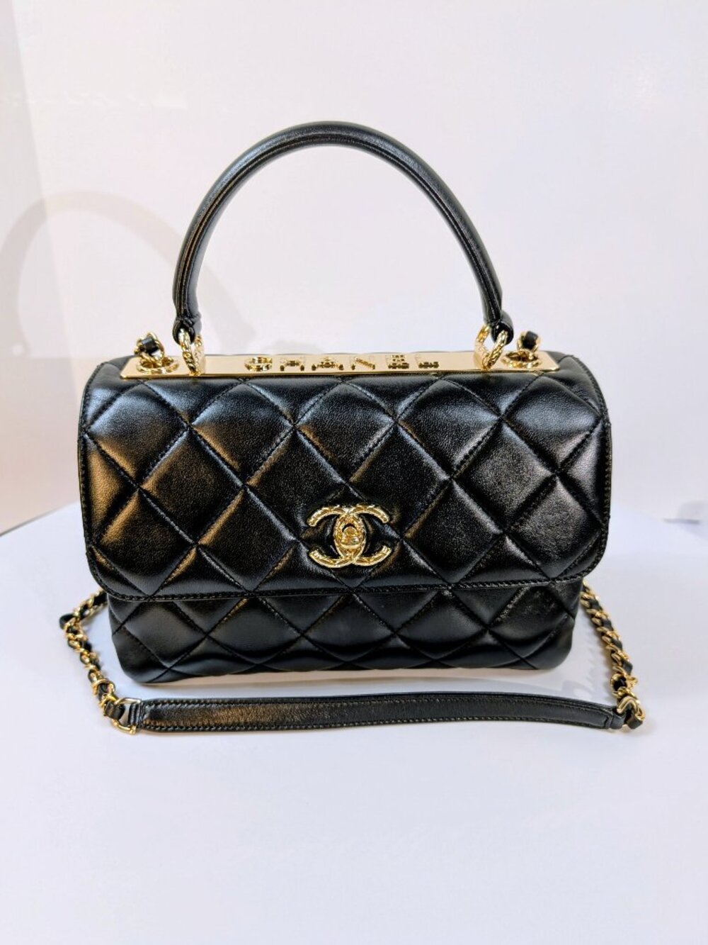 Chanel Black Quilted Lambskin Trendy CC Top Handle Flap Bag